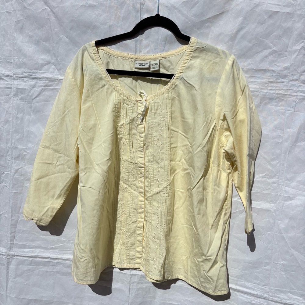Cross Roads Women’s Yellow Button Down Front L/S Shirt 1X